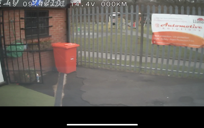 Veiw from front accident camera giving speed, date & time stamp for insurance.